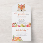 小さなカボチャのキツネが赤ちゃんシャワーの途中にある オールインワン招待状 (内側)