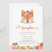小さなカボチャのキツネが赤ちゃんシャワーの途中にある 招待状 (正面/裏面)