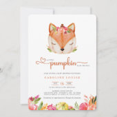 小さなカボチャのキツネが赤ちゃんシャワーの途中にある 招待状 (正面)