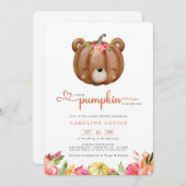 小さなカボチャのクマが赤ちゃんシャワーの途中にある 招待状 (正面/裏面)