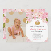 小さなカボチャのグリッター金ゴールド誕生パーティー 招待状 (正面/裏面)