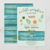 小さなカボチャのグリーン 秋のベイビーショー 招待状 (正面/裏面)