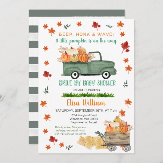 小さなカボチャのサファリのドライブで赤ちゃんシャワー 招待状 (正面/裏面)