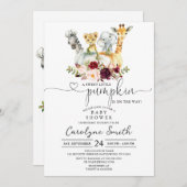 小さなカボチャのサファリ動物の赤ちゃんシャワー 招待状 (正面/裏面)