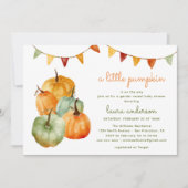 小さなカボチャのジェンダーが赤ちゃんのシャワーを明らかにする 招待状 (正面)