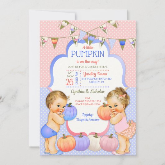 小さなカボチャのジェンダー明るいブロンド 招待状 (正面)