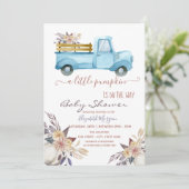 小さなカボチャのトラックと花のドット 赤ちゃん歓迎パーティー 招待状 (スタンド正面)