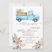 小さなカボチャのトラックと花、ドット、ベビーシャワー 招待状 (正面)