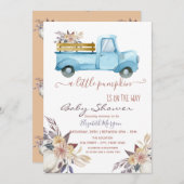 小さなカボチャのトラックの花点々のある、赤ちゃんシャワー 招待状 (正面/裏面)