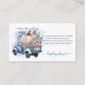 小さなカボチャのトラック青い水の色の赤ちゃんシャワー エンクロージャーカード (正面)