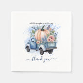 小さなカボチャのトラック青い水の色の赤ちゃんシャワー スタンダードカクテルナプキン (正面)