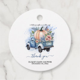 小さなカボチャのトラック青い水の色の赤ちゃんシャワー フェイバータグ