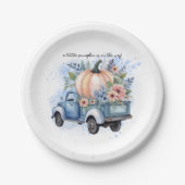 小さなカボチャのトラック青い水の色の赤ちゃんシャワー ペーパープレート (正面)