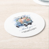 小さなカボチャのトラック青い水の色の赤ちゃんシャワー ラウンドペーパーコースター (アングル)