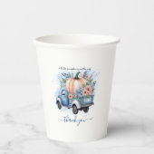 小さなカボチャのトラック青い水の色の赤ちゃんシャワー 紙コップ (正面)