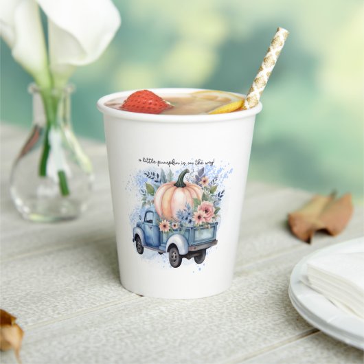 小さなカボチャのトラック青い水の色の赤ちゃんシャワー 紙コップ (インサイチュ)