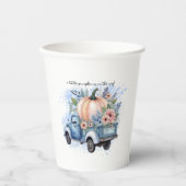 小さなカボチャのトラック青い水の色の赤ちゃんシャワー 紙コップ (正面)