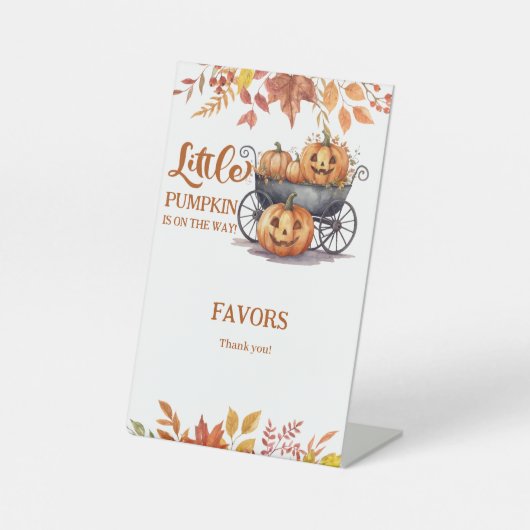 小さなカボチャのハロウィーン秋赤ちゃんシャワー 台座サイン (正面)