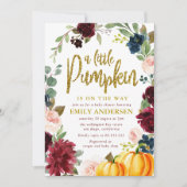 小さなカボチャのバーガンディ海軍のベビーシャワー 招待状 (正面)