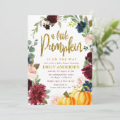 小さなカボチャのバーガンディ海軍のベビーシャワー 招待状 (スタンド正面)