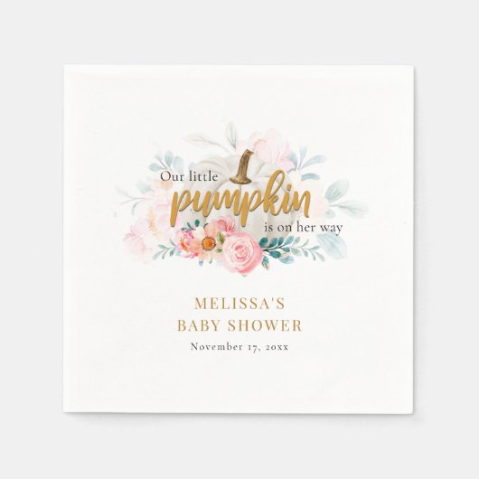 小さなカボチャのピンクのフローラ女の子の赤ちゃんシャワー スタンダードカクテルナプキン (正面)