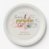 小さなカボチャのピンクのフローラ女の子の赤ちゃんシャワー ペーパープレート (正面)