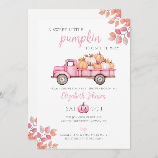 小さなカボチャのピンクの女の子の赤ちゃんシャワーすべて1つの 招待状 (正面/裏面)