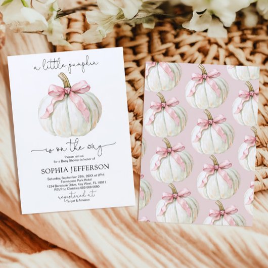 小さなカボチャのピンクの弓の赤ちゃんシャワー 招待状