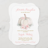 小さなカボチャのピンクの秋のベビーシャワー娘 招待状 (正面/裏面)
