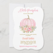 小さなカボチャのピンクの秋のベビーシャワー娘 招待状 (正面)