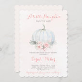 小さなカボチャのピンクの秋の赤ちゃんシャワー女の子 招待状 (正面/裏面)