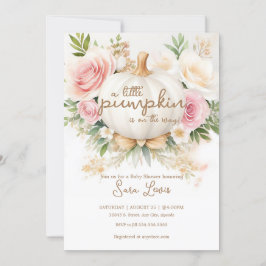 小さなカボチャのピンクの秋フローラ赤ちゃんシャワー 招待状