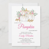 小さなカボチャのピンクボホフローラ女の子ベビーシャワー 招待状 (正面)
