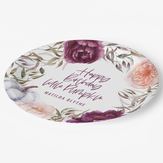 小さなカボチャのフローラ秋の誕生日パーティー紙 ペーパープレート (アングル)