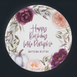 小さなカボチャのフローラ秋の誕生日パーティー紙  ペーパープレート<br><div class="desc">フローラとカボチャの秋の誕生パーティーでは、紙のプレートを紫、緑、桃で飾ります。美しい水彩のフローラ、葉、カボチャのデザイン。理想的な秋/秋のデザイン。誕生日の秋に最適。</div>