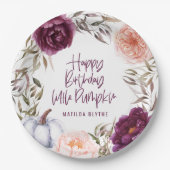 小さなカボチャのフローラ秋の誕生日パーティー紙 ペーパープレート (正面)