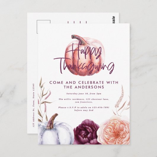 小さなカボチャのフローラ秋紫の感謝祭 ポストカード (正面/裏面)