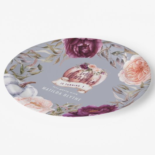 小さなカボチャのフローラ秋1歳の誕生日パーティー ペーパープレート (アングル)