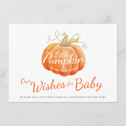 小さなカボチャのベビーの赤ちゃんシャワーを願う アドバイスカード (正面)