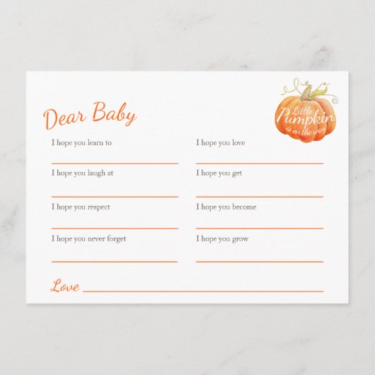 小さなカボチャのベビーの赤ちゃんシャワーを願う アドバイスカード (裏面)