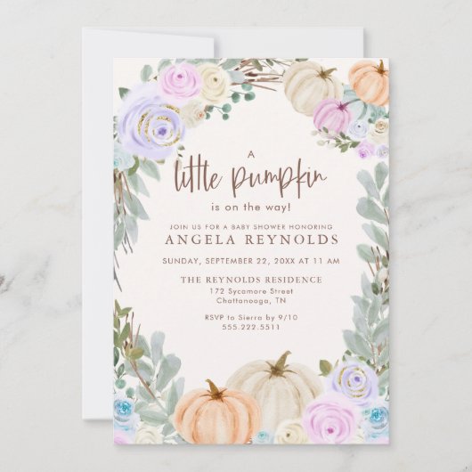 小さなカボチャのベビーシャワー招待状 セーブザデート (正面)