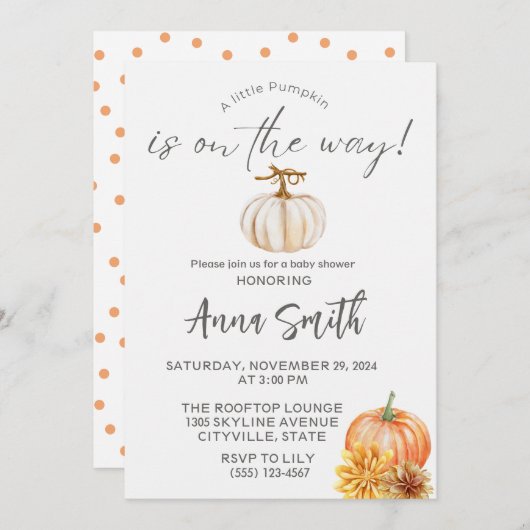 小さなカボチャのベビーシャワー招待状 招待状 (正面/裏面)
