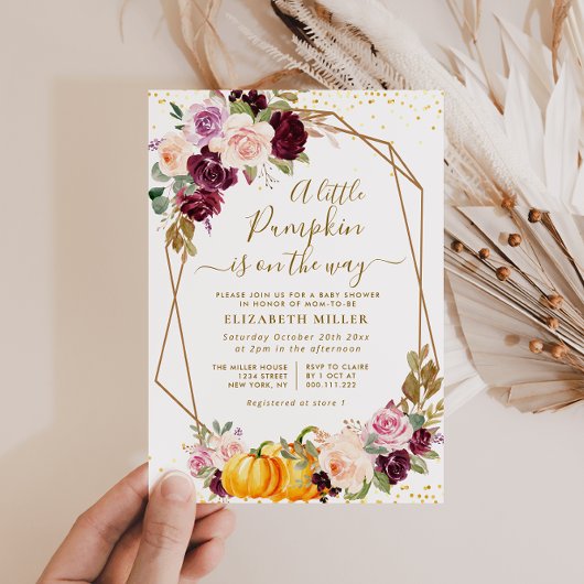 小さなカボチャのベリー秋フローラベビーシャワー 招待状