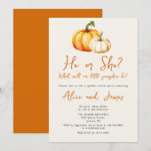 小さなカボチャのラスティック秋の性別発表パーティー 招待状 (正面/裏面)