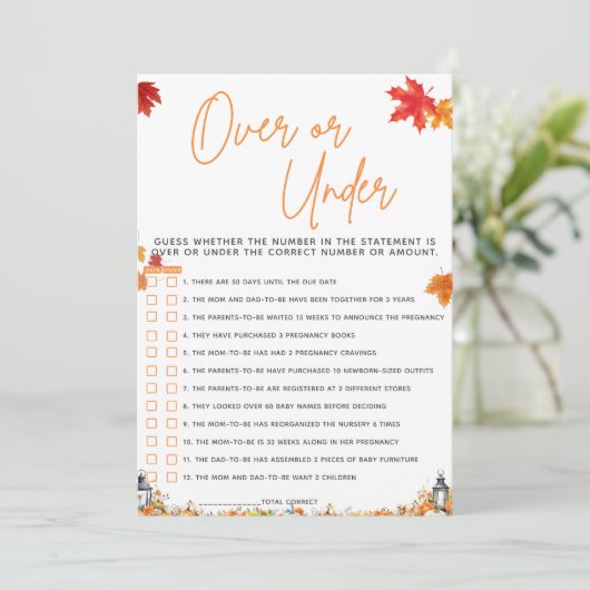 小さなカボチャの上または下の赤ちゃんシャワーゲーム 招待状 (スタンド正面)