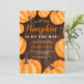 小さなカボチャの木のオレンジの秋のベビーシャワー 招待状 (スタンド正面)