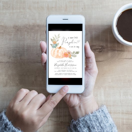 小さなカボチャの水彩ベビーシャワー 招待状