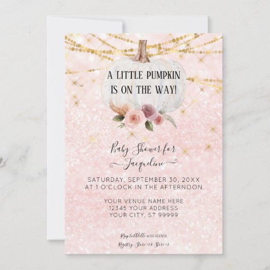 小さなカボチャの水色のフローラ文字列ライトI 招待状 (正面)