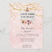 小さなカボチャの水色のフローラ文字列ライトI 招待状 (正面/裏面)