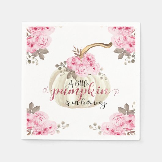 小さなカボチャの水色ピンクのフローラグリッター スタンダードカクテルナプキン (正面)